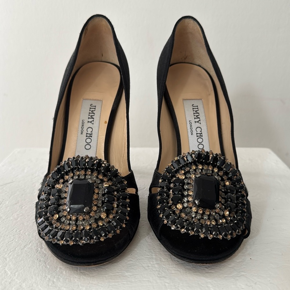 Jimmy Choo Black Satin D’Orsay with Spectacular Crystal embellishment 36